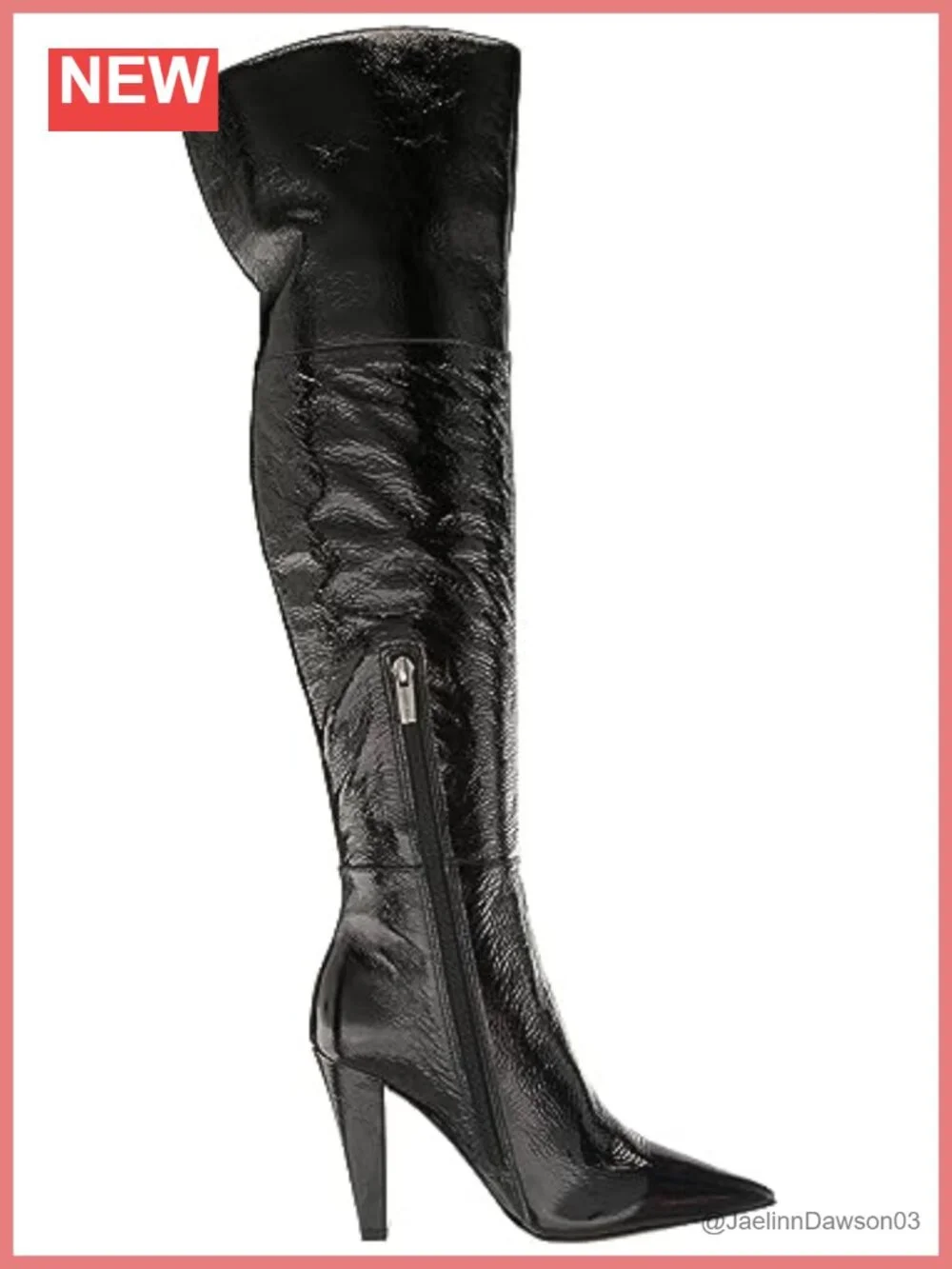 Leather Over-the-Knee Boots Pointed Toe Flare Heel Zip Dressy